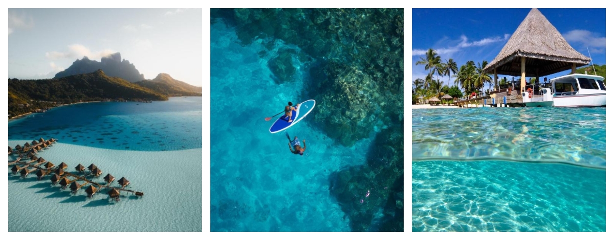 渡假村退房→茉莉亞島機場→波拉波拉島→波拉波拉洲際莫阿納渡假村入住→渡假村內晚餐